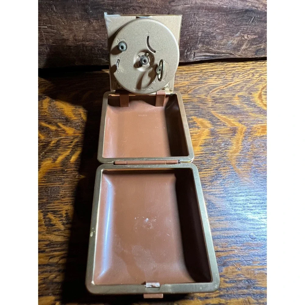 Vintage Seth Thomas Travel Alarm Clock Folding Clamshell Gold Brown Brazil Made